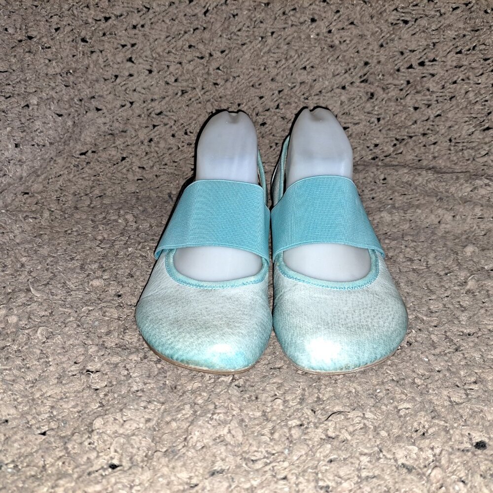 MIZ MOOZ-Pale Distressed Aqua Leather Ballet Flats-Elastic Strap-Sz 7-Excellent - Picture 3 of 8